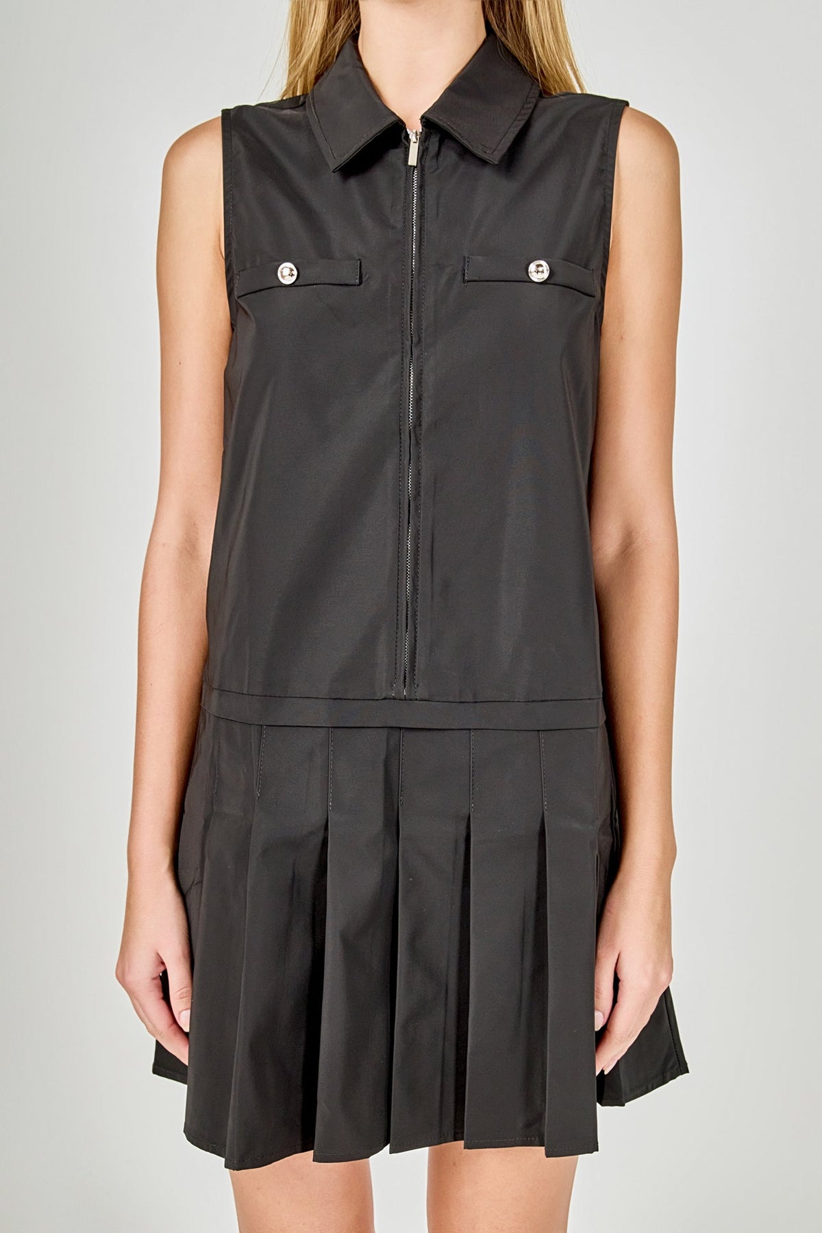 Endless Rose Trusted | Sleeveless Zip Up Pleated Mini Dress