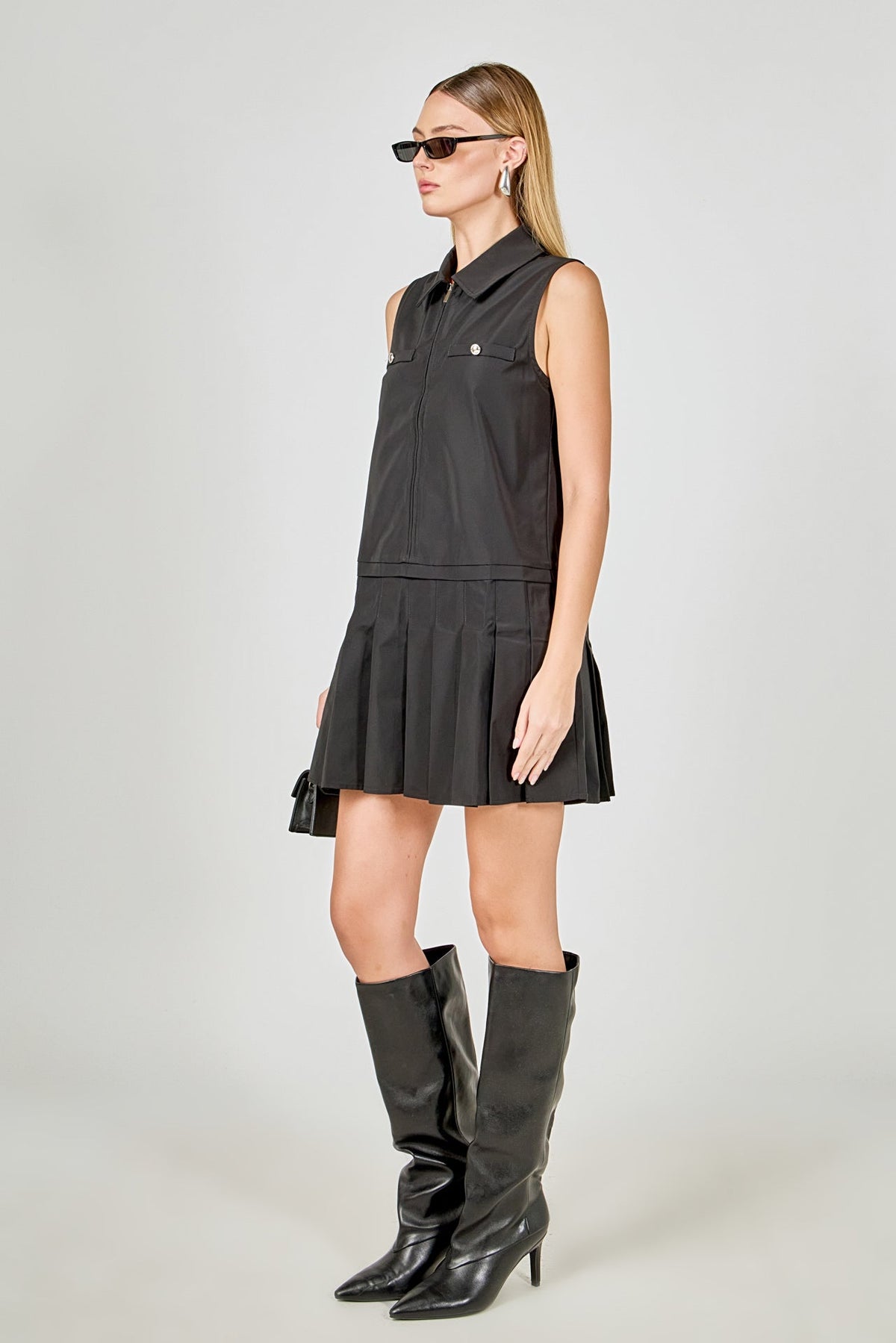 Endless Rose Trusted | Sleeveless Zip Up Pleated Mini Dress