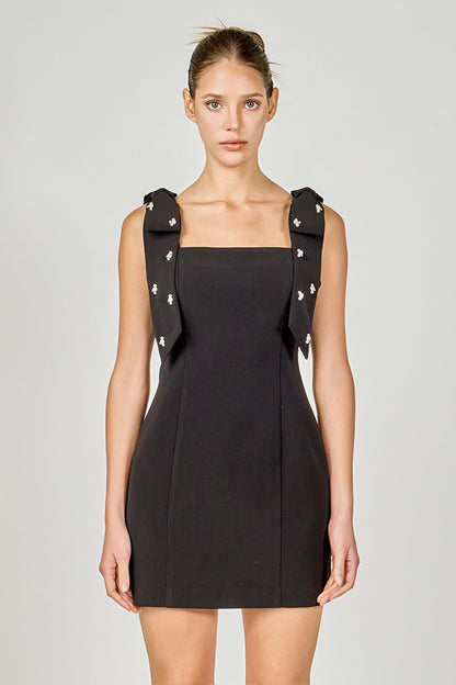 Endless Rose Exclusive | Mini Dress With Rhinestone & Pearl Embellished Bow