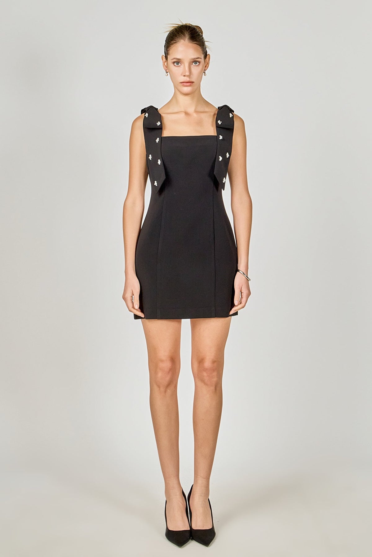 Endless Rose Exclusive | Mini Dress With Rhinestone & Pearl Embellished Bow
