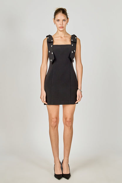 Endless Rose Exclusive | Mini Dress With Rhinestone & Pearl Embellished Bow