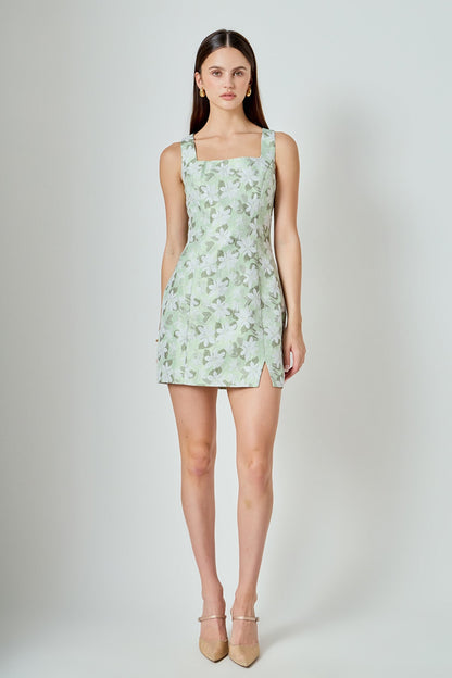 Endless Rose Featured | Floral Jacquard Front Slit Mini Dress