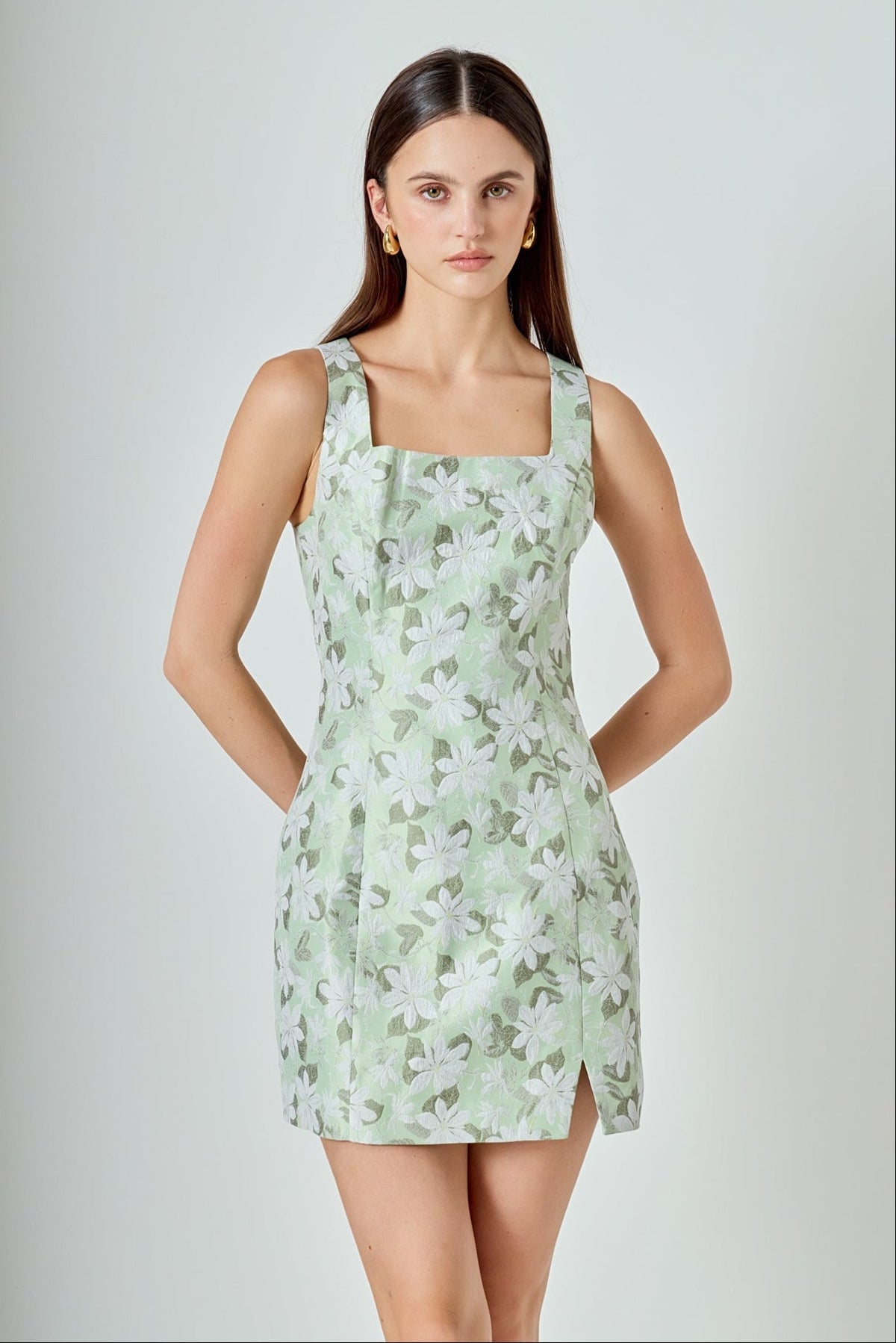 Endless Rose Featured | Floral Jacquard Front Slit Mini Dress