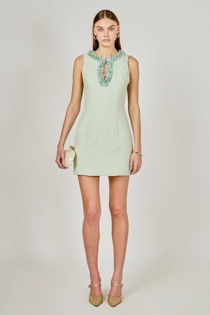 Endless Rose Quality | Tweed Racerback Floral Trim Mini Dress