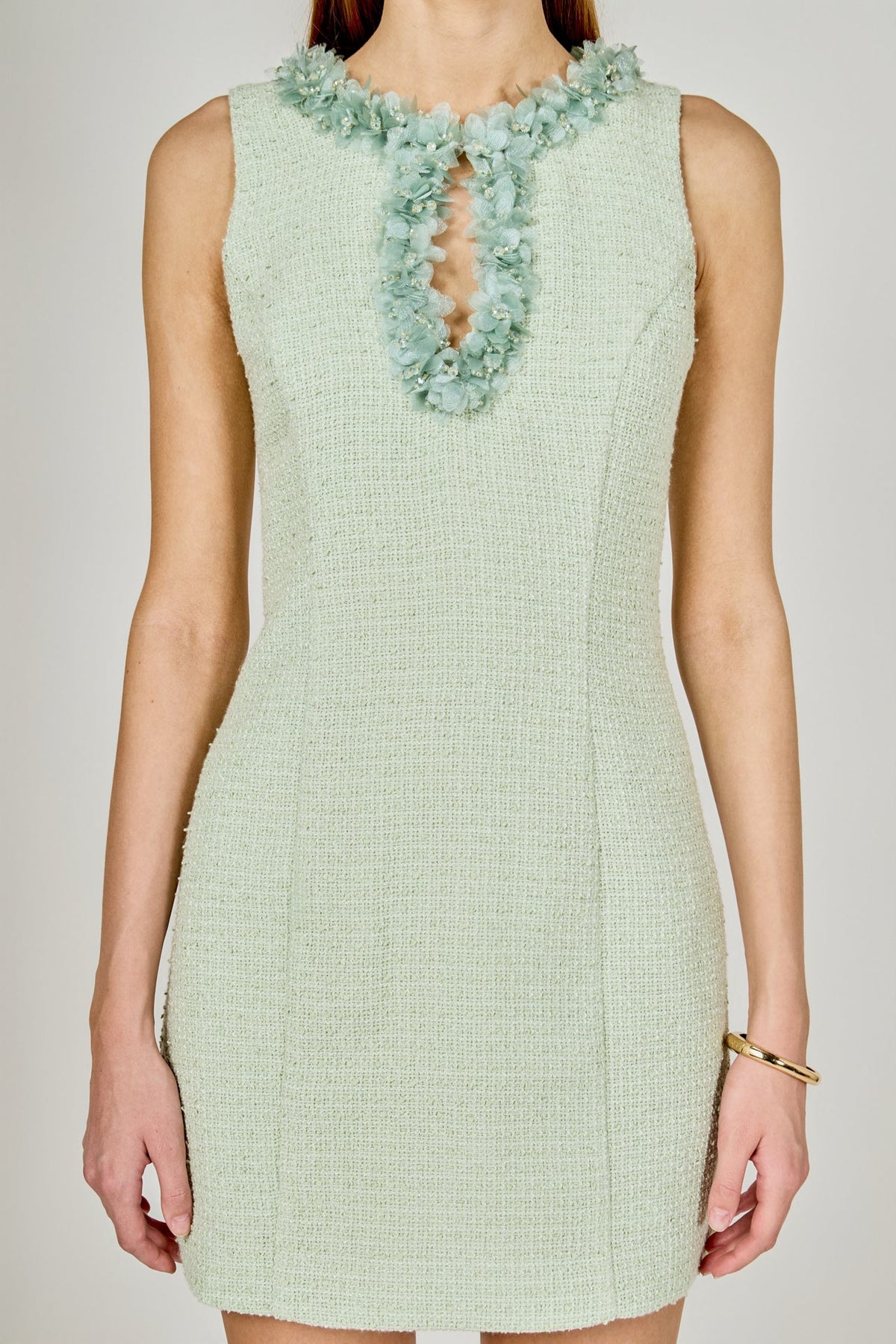 Endless Rose Quality | Tweed Racerback Floral Trim Mini Dress