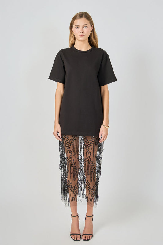 Endless Rose New | Mix Rhinstone Lace T-shirt Midi Dress