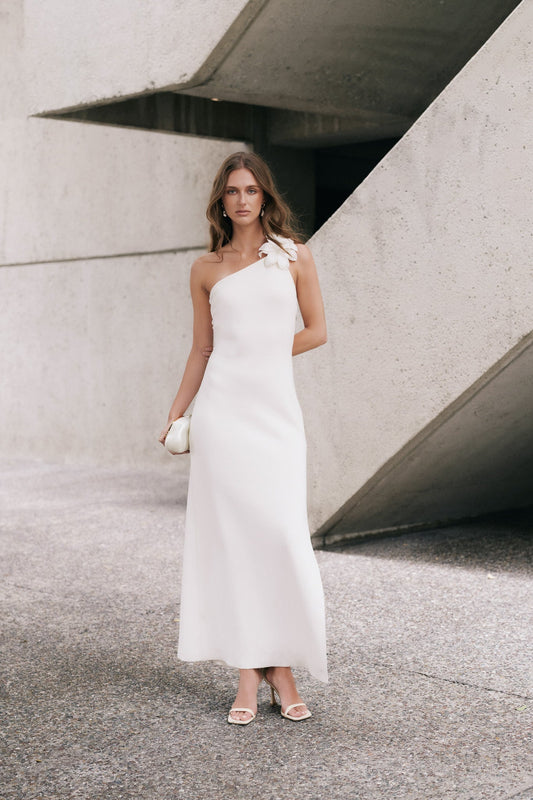 Endless Rose Signature | Flower Detail One Shoulder Knit Maxi Dress