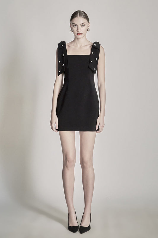 Endless Rose Customer Favorite | Mini Dress With Rhinestone & Pearl Embellished Bow
