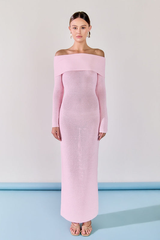 Endless Rose Signature | Off-the-Shoulder Long Sleeve Midi Dress