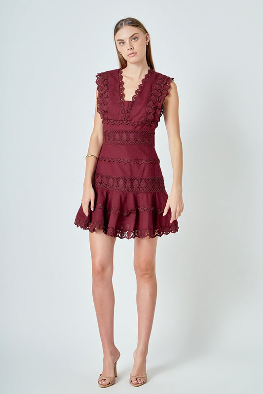 Endless Rose Best Seller | Plunging Neck Lace Trim Dress