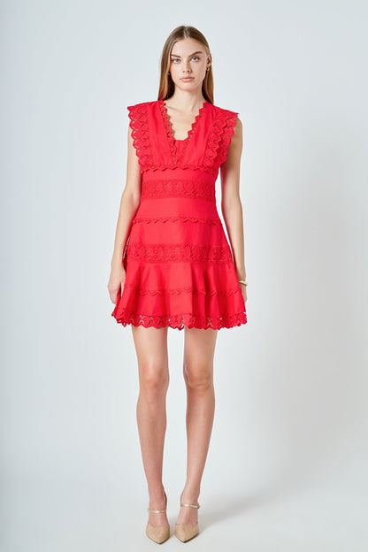Endless Rose Best Seller | Plunging Neck Lace Trim Dress