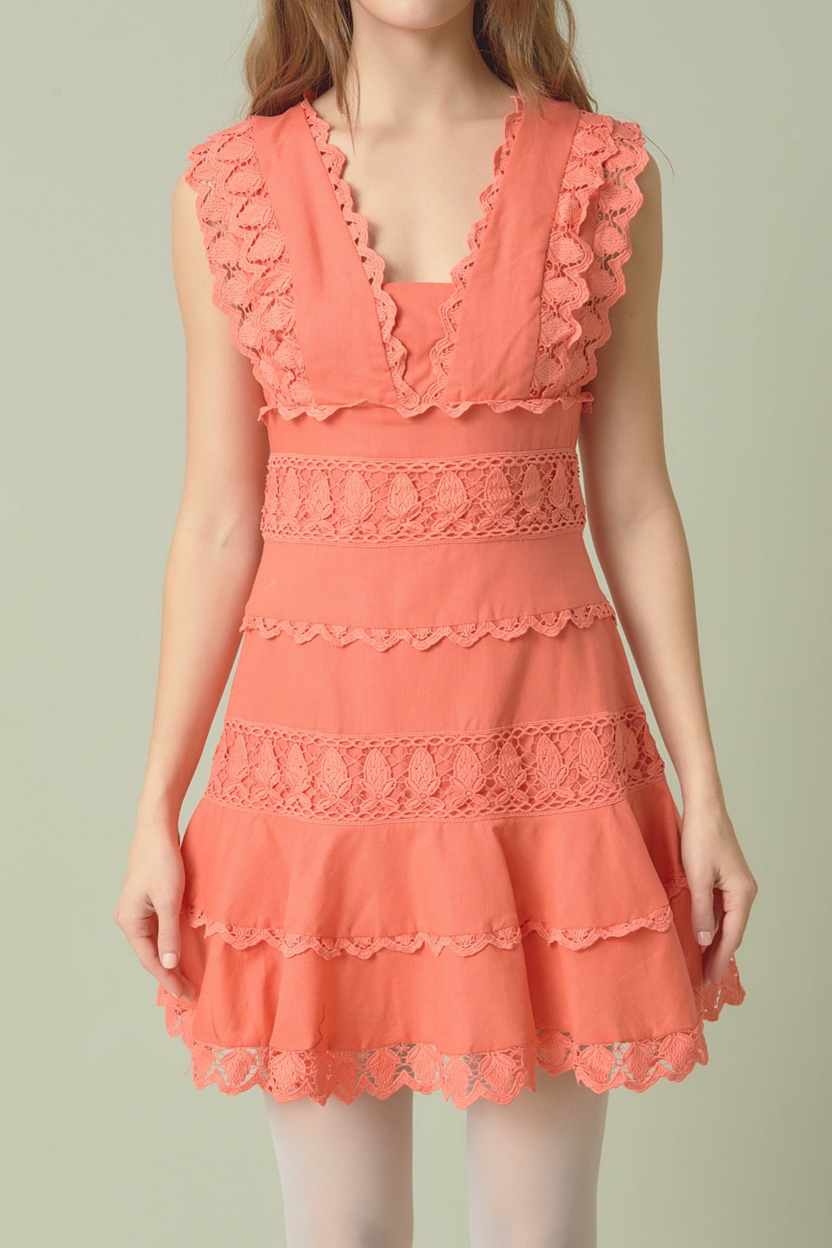 Endless Rose Best Seller | Plunging Neck Lace Trim Dress