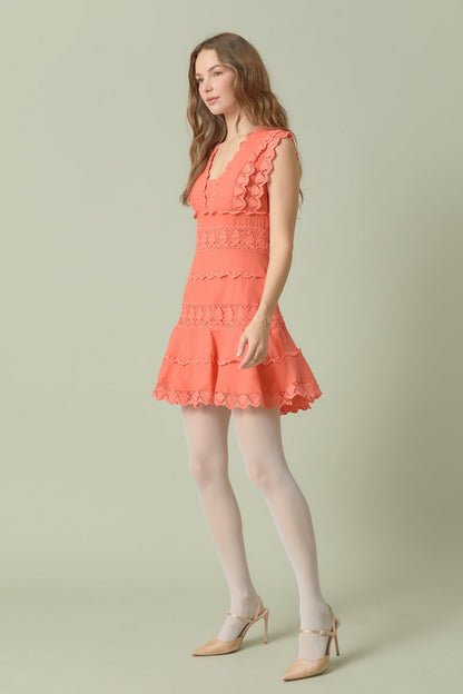 Endless Rose Best Seller | Plunging Neck Lace Trim Dress