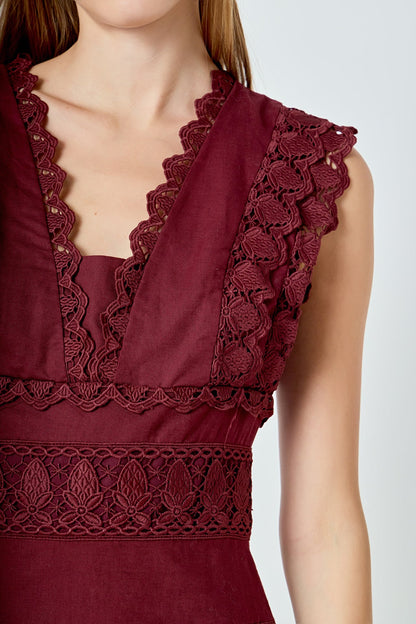 Endless Rose Best Seller | Plunging Neck Lace Trim Dress