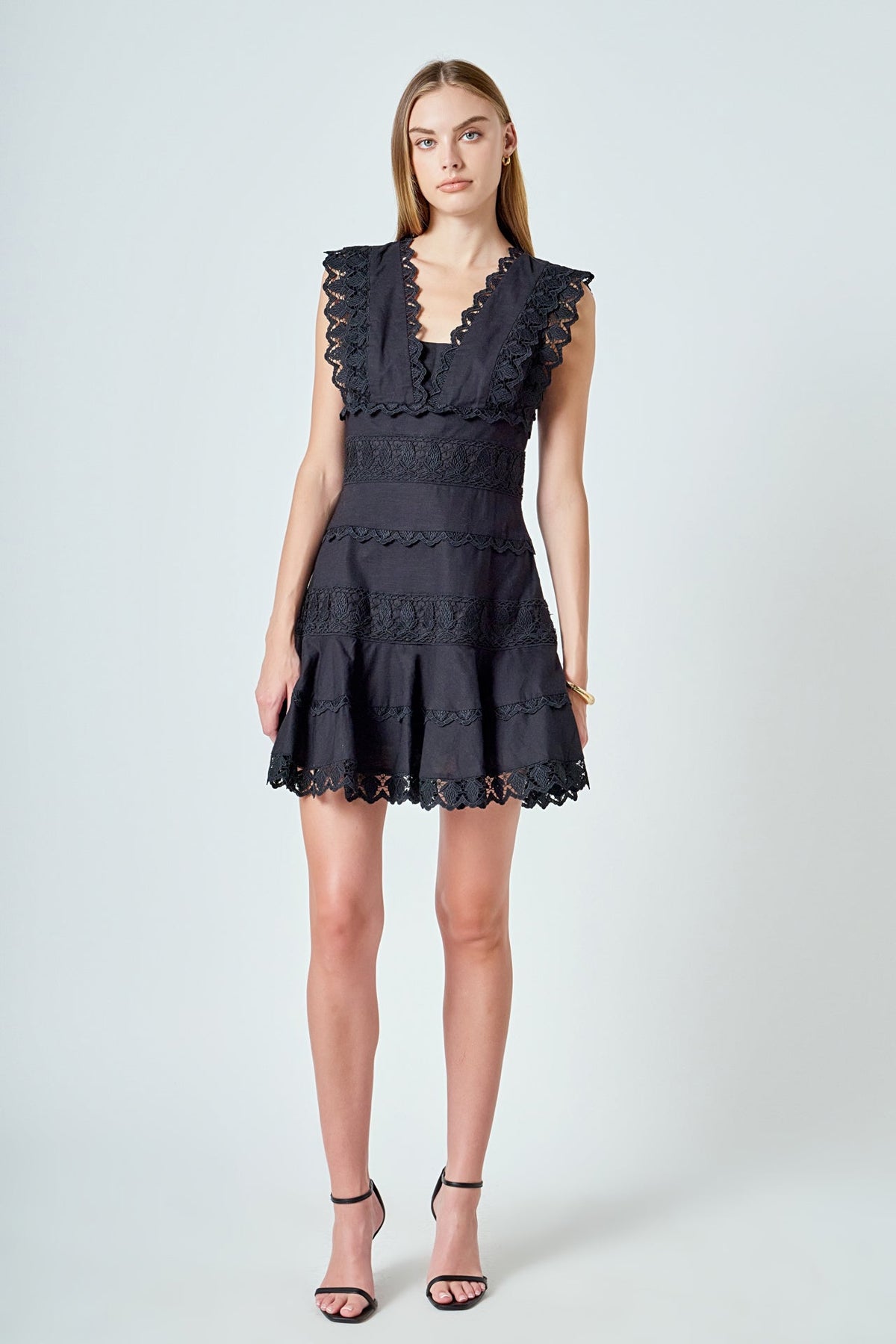 Endless Rose Best Seller | Plunging Neck Lace Trim Dress