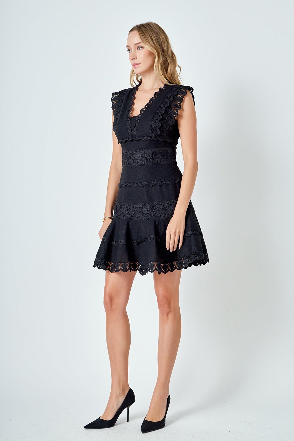 Endless Rose Best Seller | Plunging Neck Lace Trim Dress
