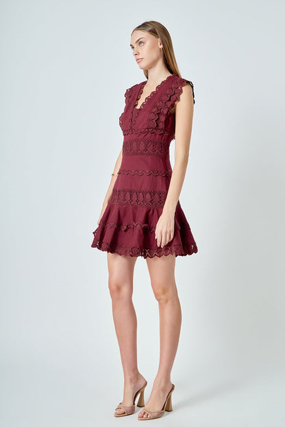 Endless Rose Best Seller | Plunging Neck Lace Trim Dress