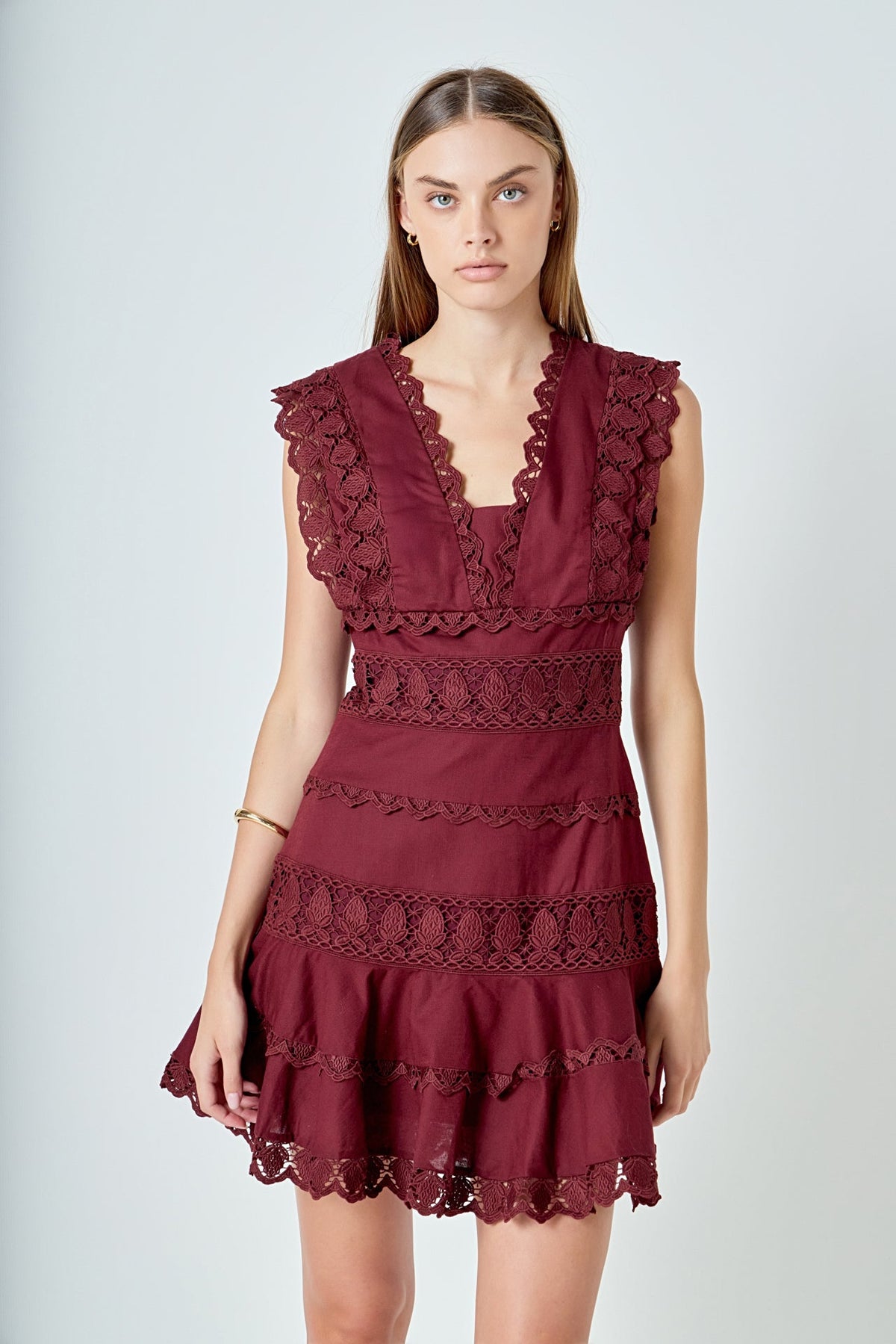 Endless Rose Best Seller | Plunging Neck Lace Trim Dress
