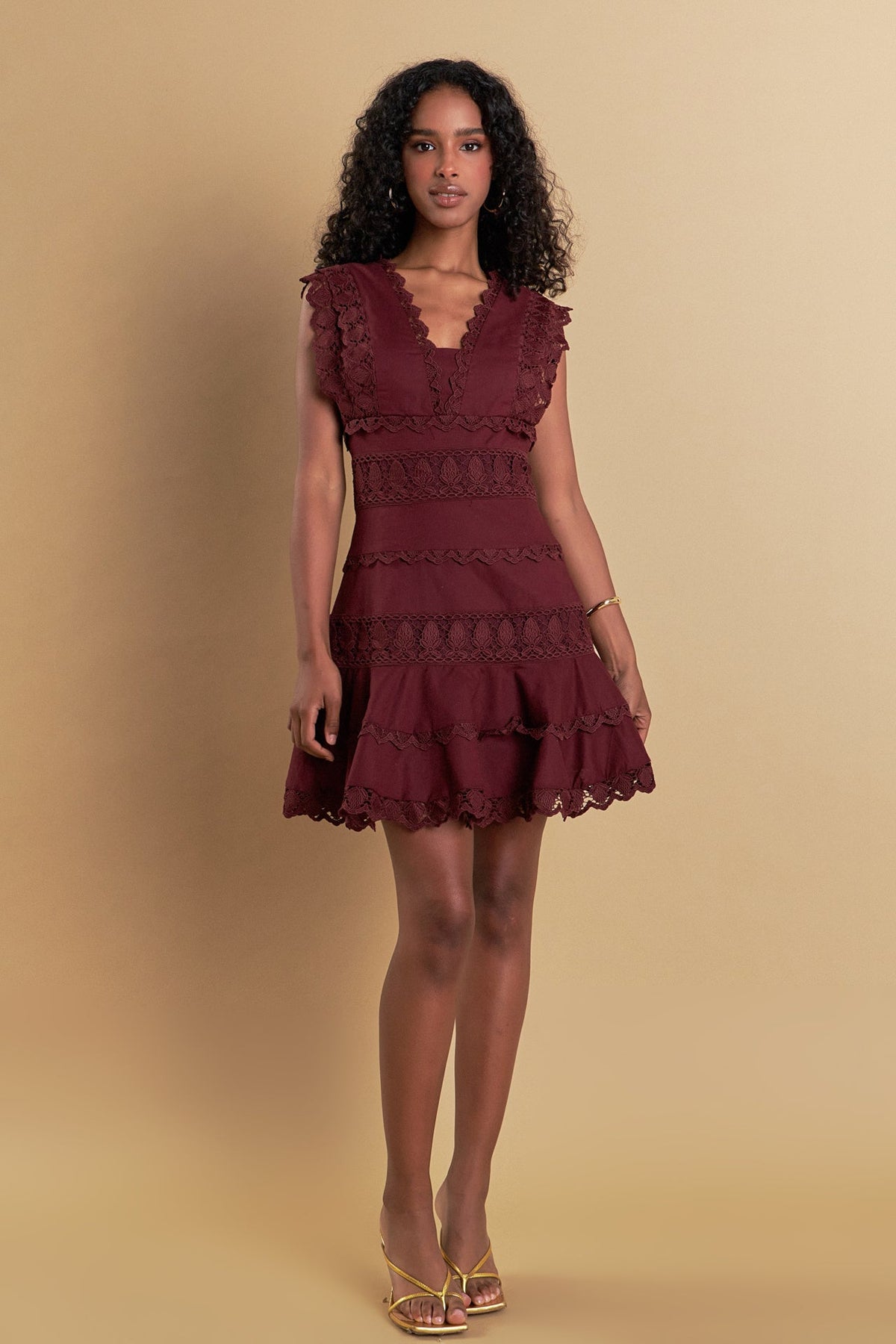 Endless Rose Best Seller | Plunging Neck Lace Trim Dress