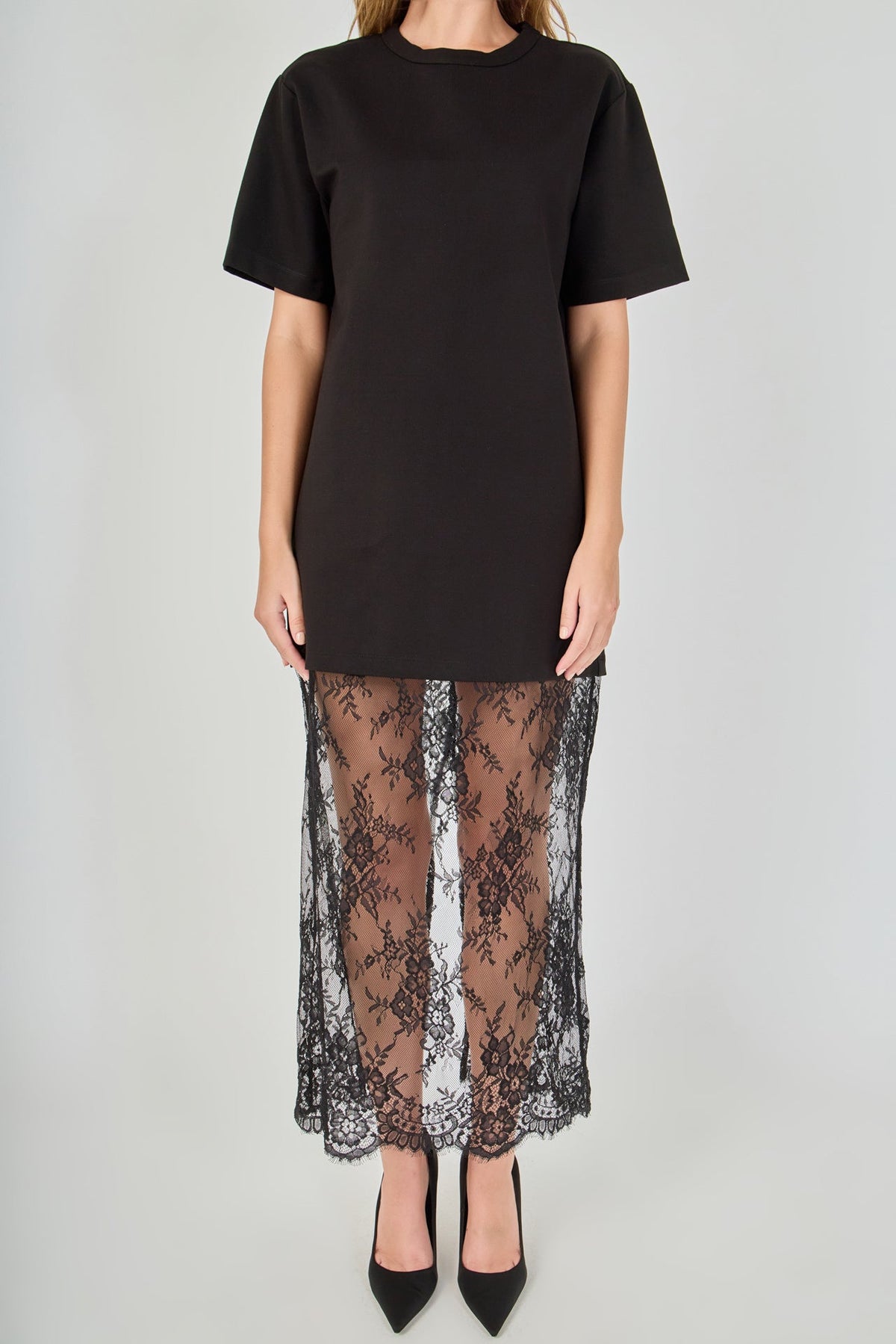 Endless Rose Recommended | Mix Media T-Shirt Lace Maxi Dress