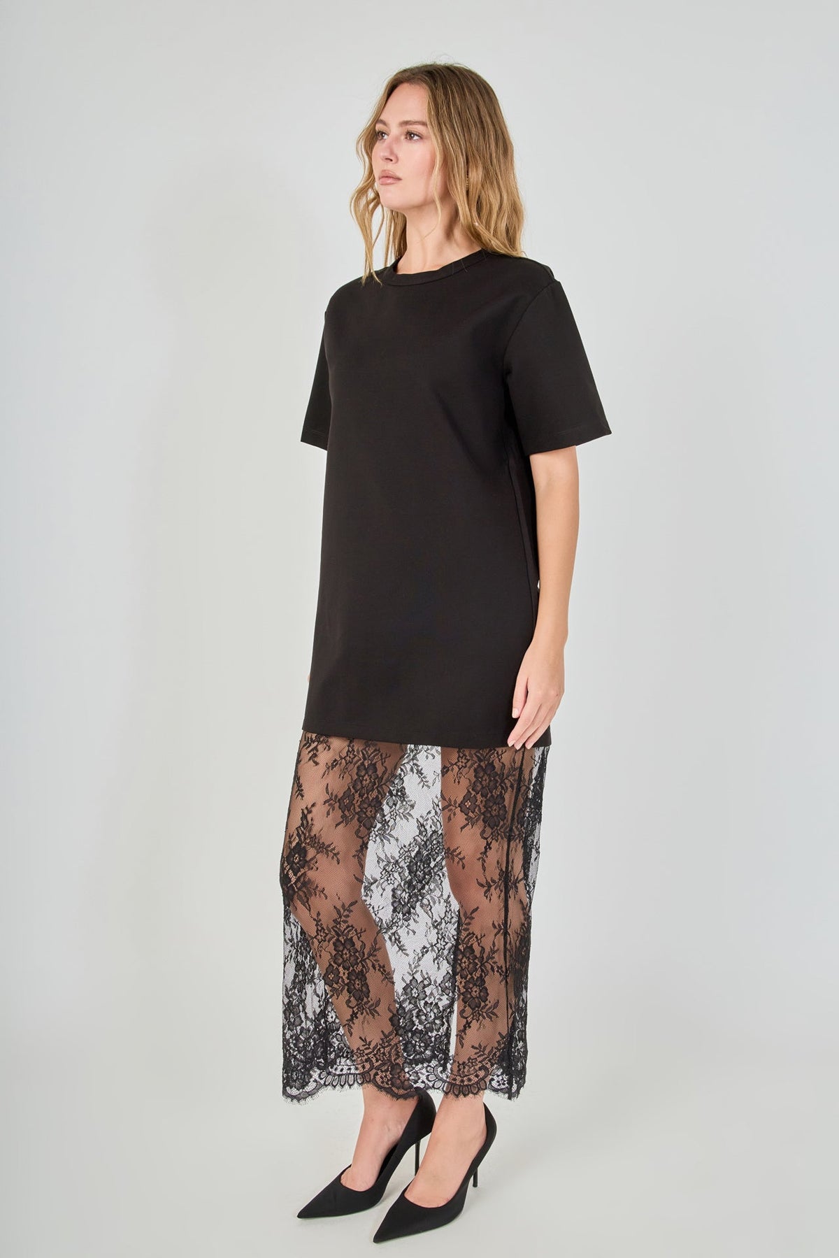 Endless Rose Recommended | Mix Media T-Shirt Lace Maxi Dress