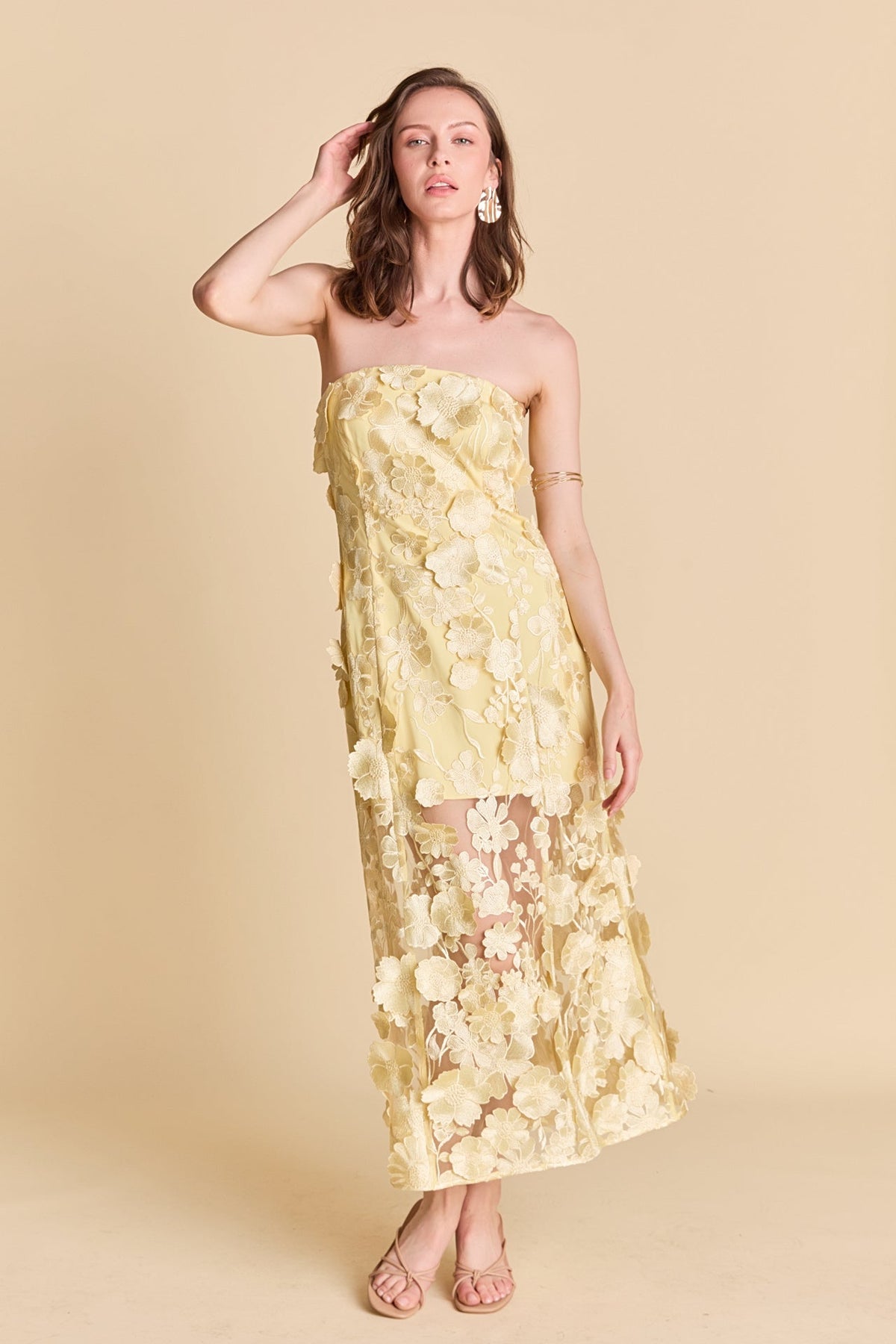 Endless Rose Quality | Strapless Floral Embroidered Maxi Dress