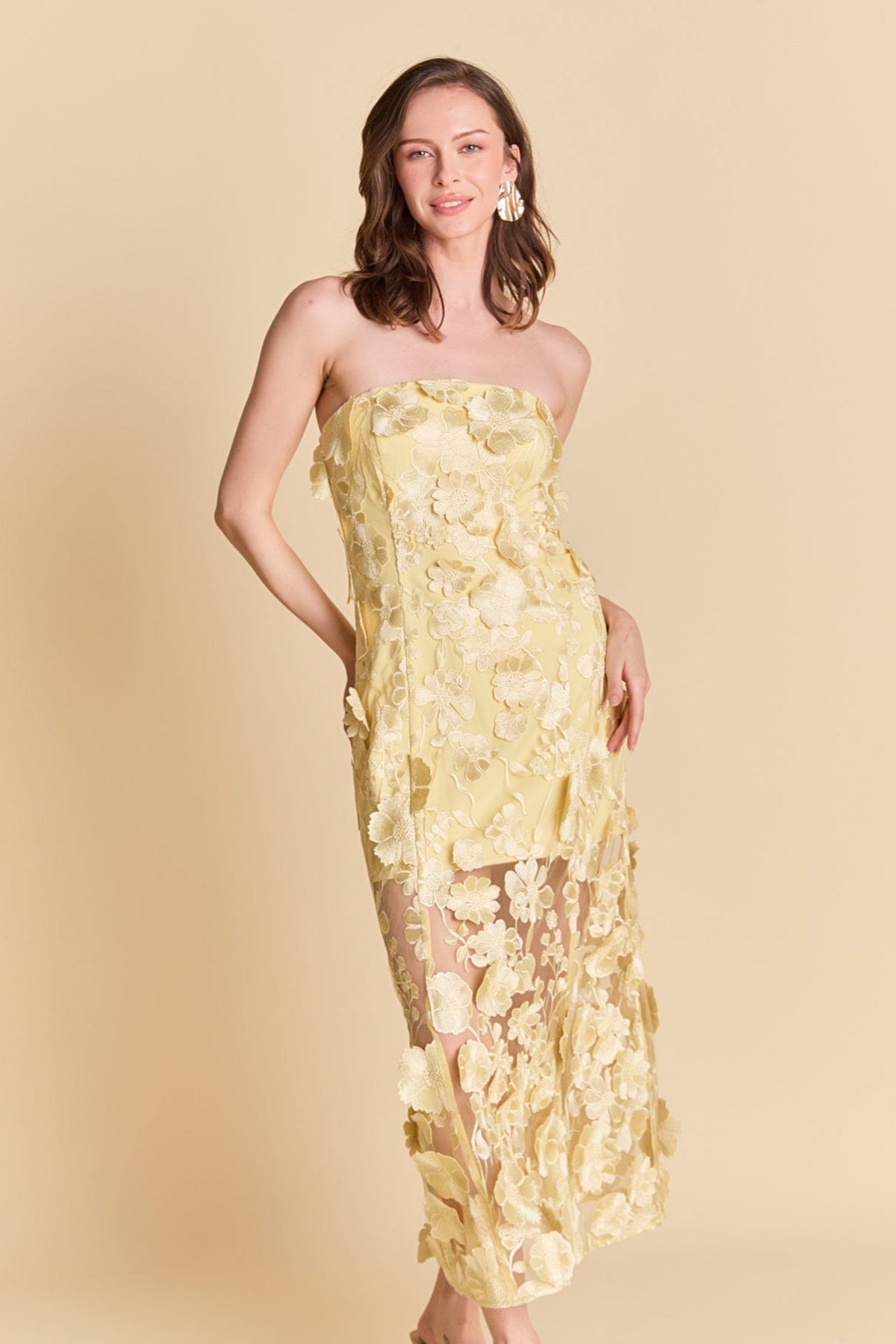 Endless Rose Quality | Strapless Floral Embroidered Maxi Dress