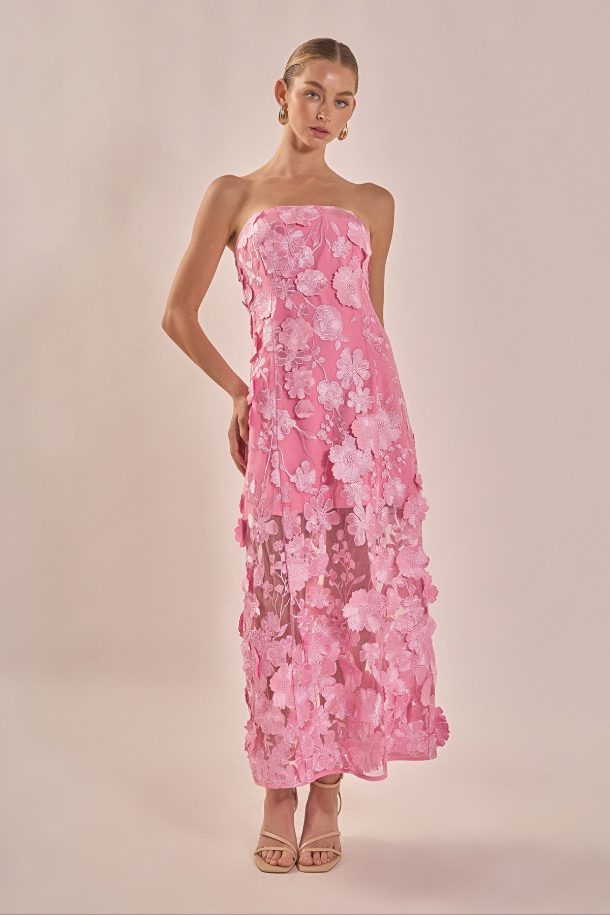 Endless Rose Quality | Strapless Floral Embroidered Maxi Dress