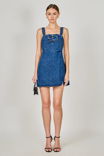 Endless Rose Popular | Bow Trim Denim Mini Dress
