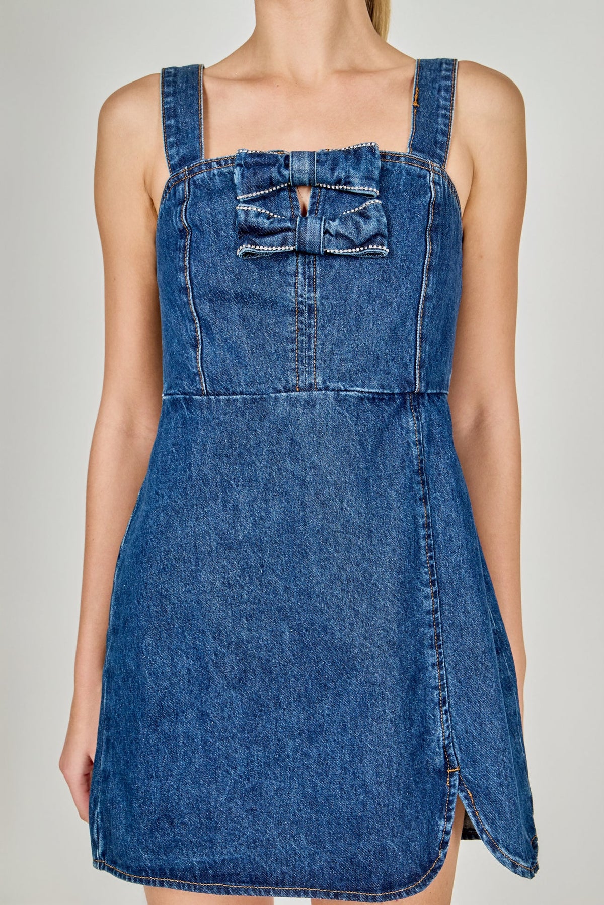 Endless Rose Popular | Bow Trim Denim Mini Dress