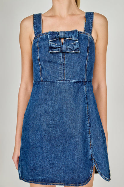 Endless Rose Popular | Bow Trim Denim Mini Dress