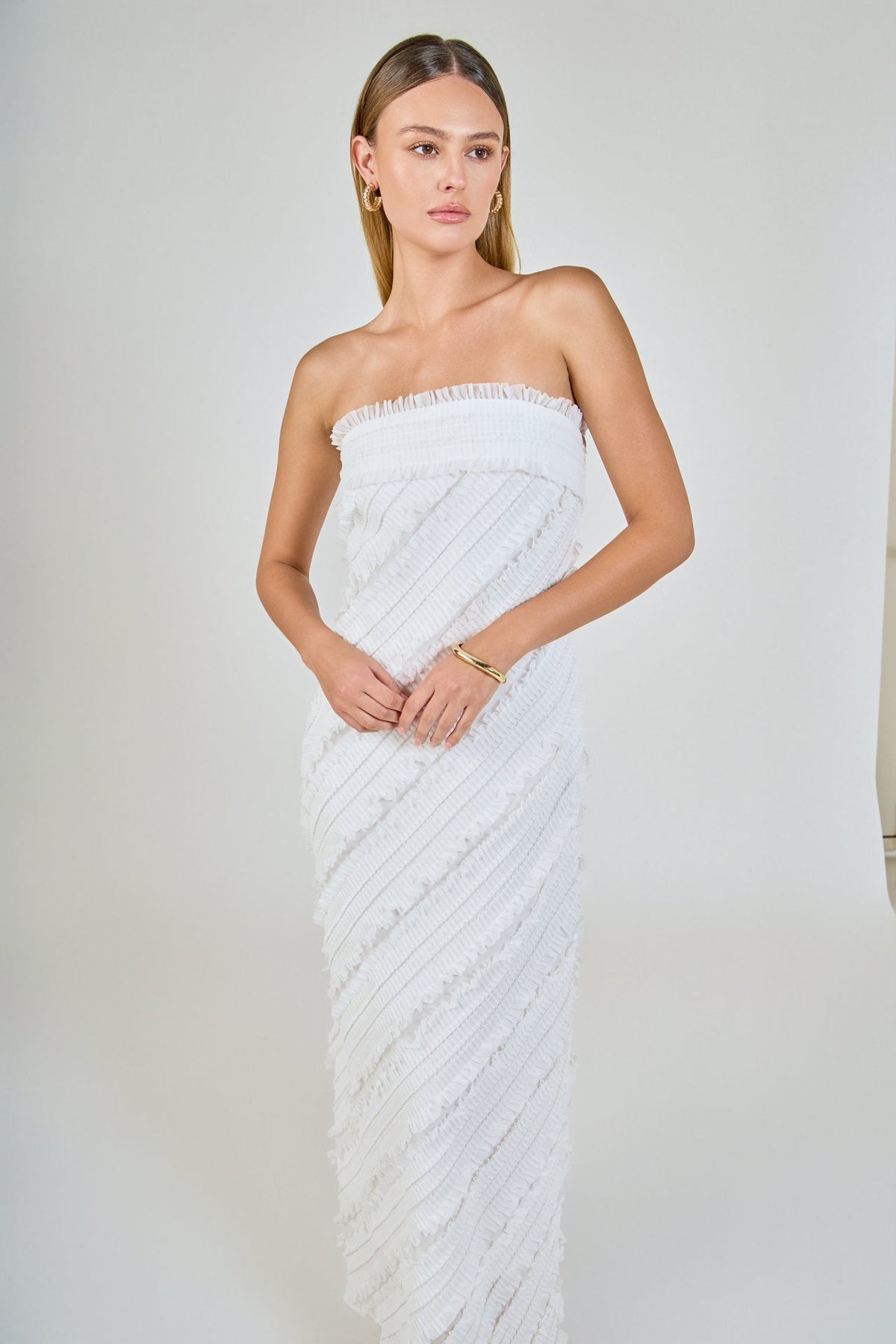 Endless Rose Featured | Strapless Ruffled Maxi Dress