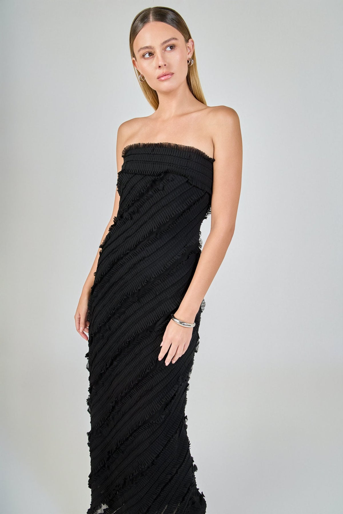 Endless Rose Featured | Strapless Ruffled Maxi Dress