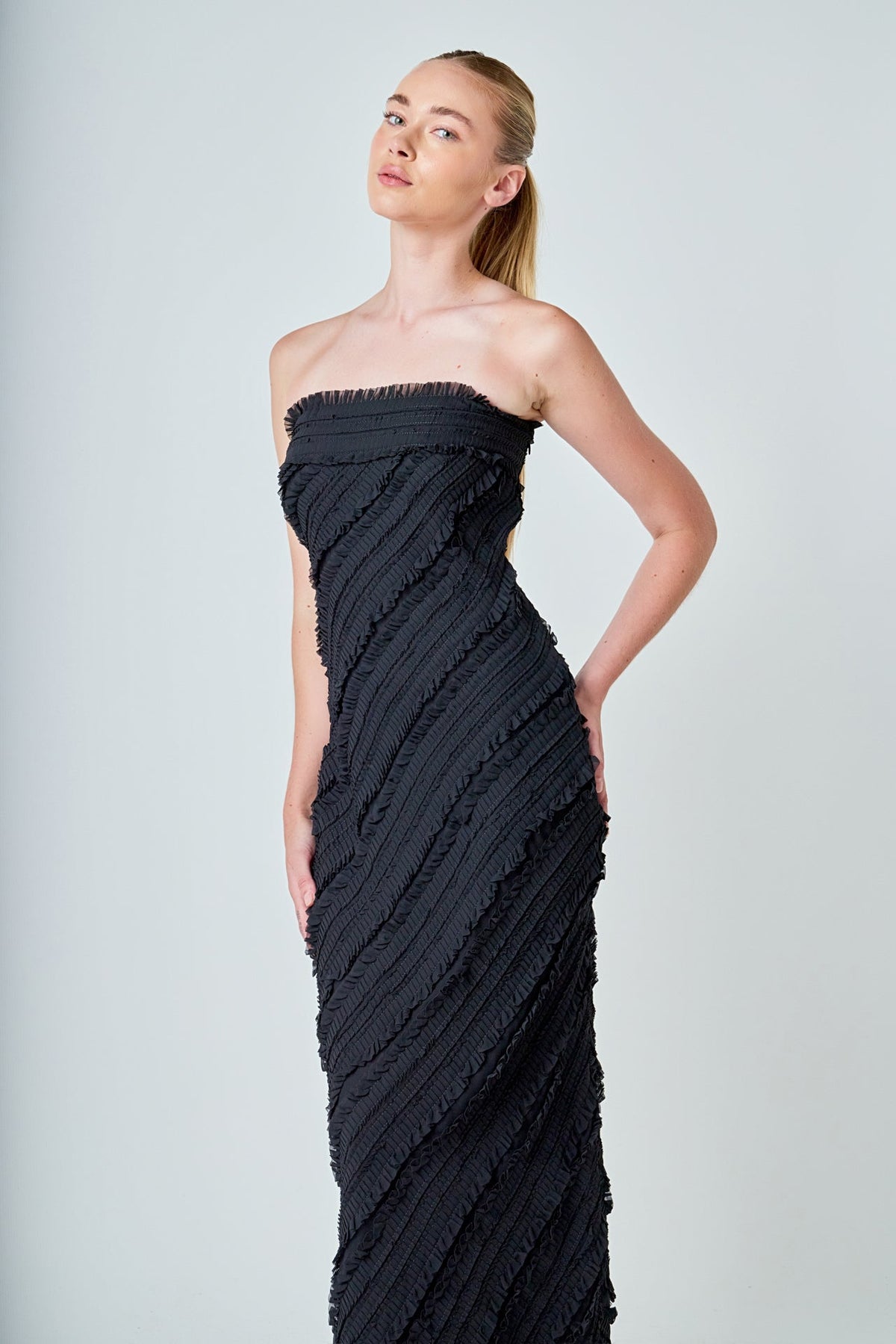 Endless Rose Featured | Strapless Ruffled Maxi Dress