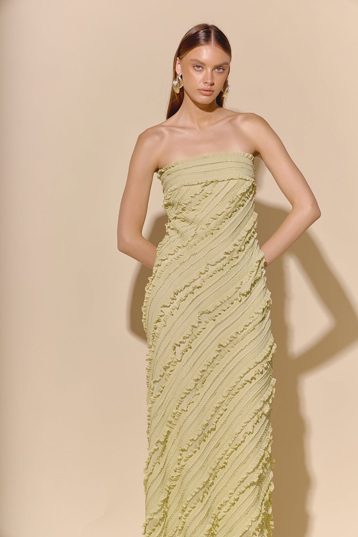 Endless Rose Featured | Strapless Ruffled Maxi Dress
