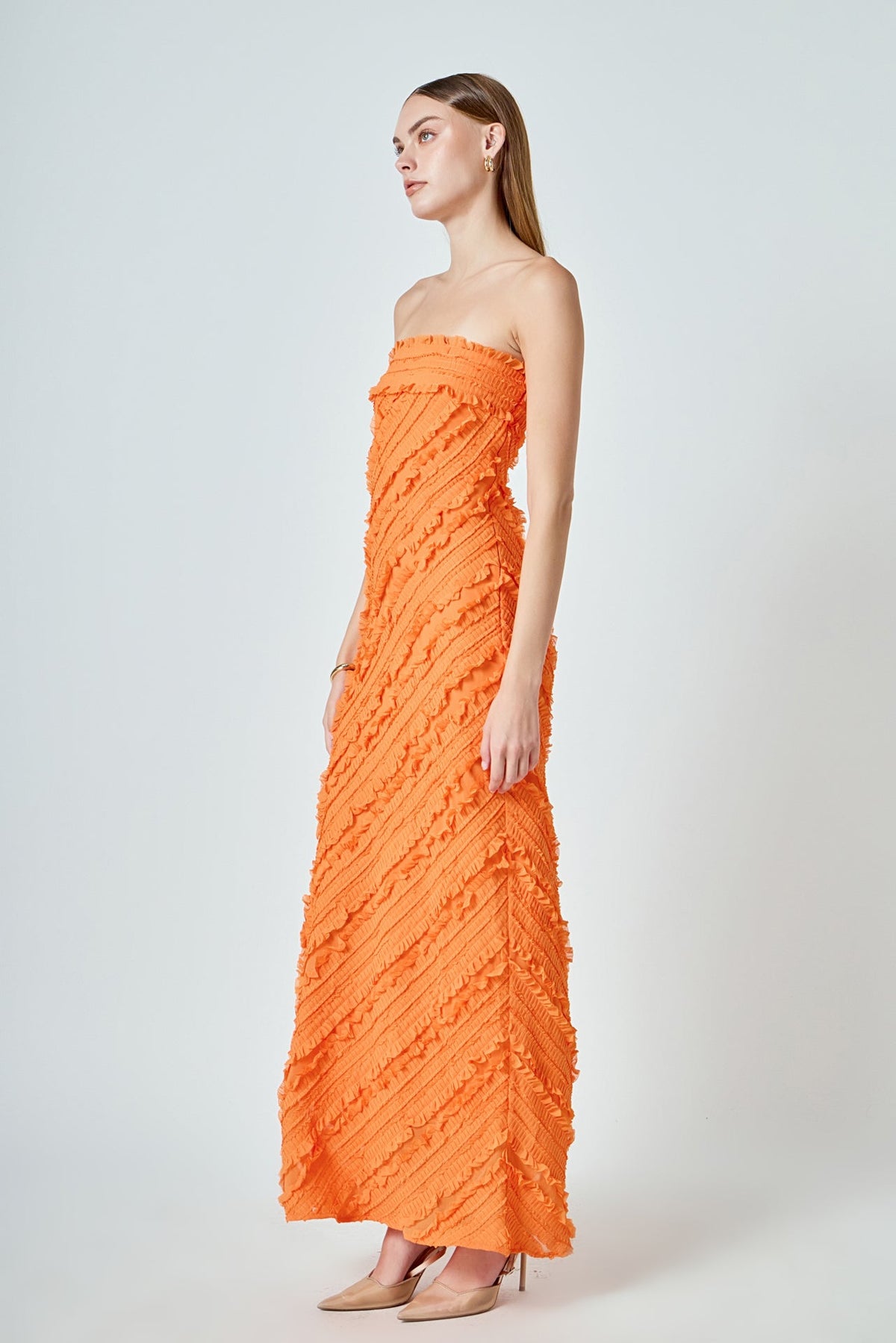 Endless Rose Featured | Strapless Ruffled Maxi Dress