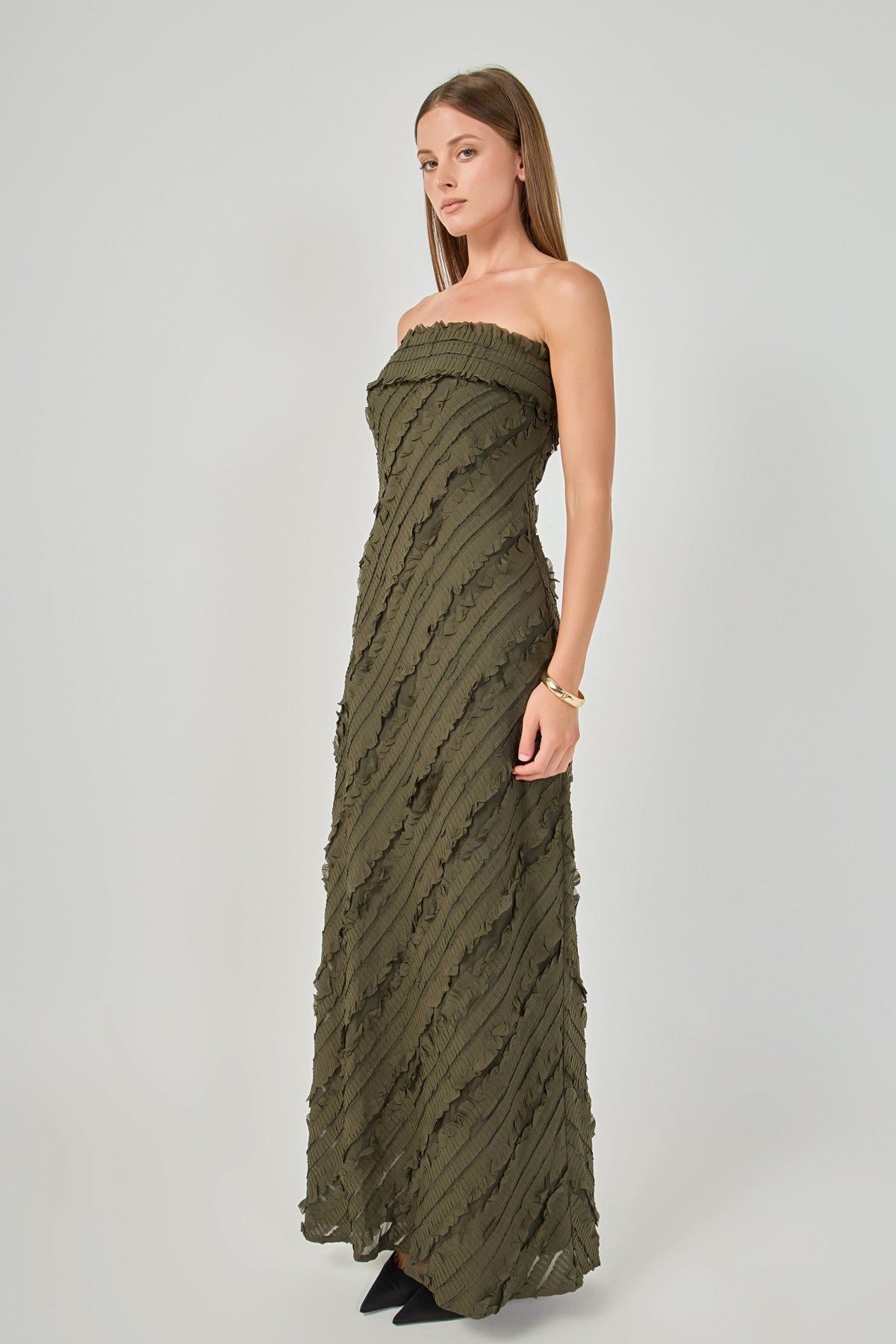Endless Rose Featured | Strapless Ruffled Maxi Dress