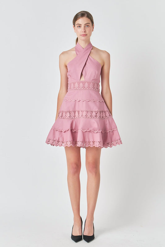 Endless Rose Trending | Halter Neck Lace Trim Dress
