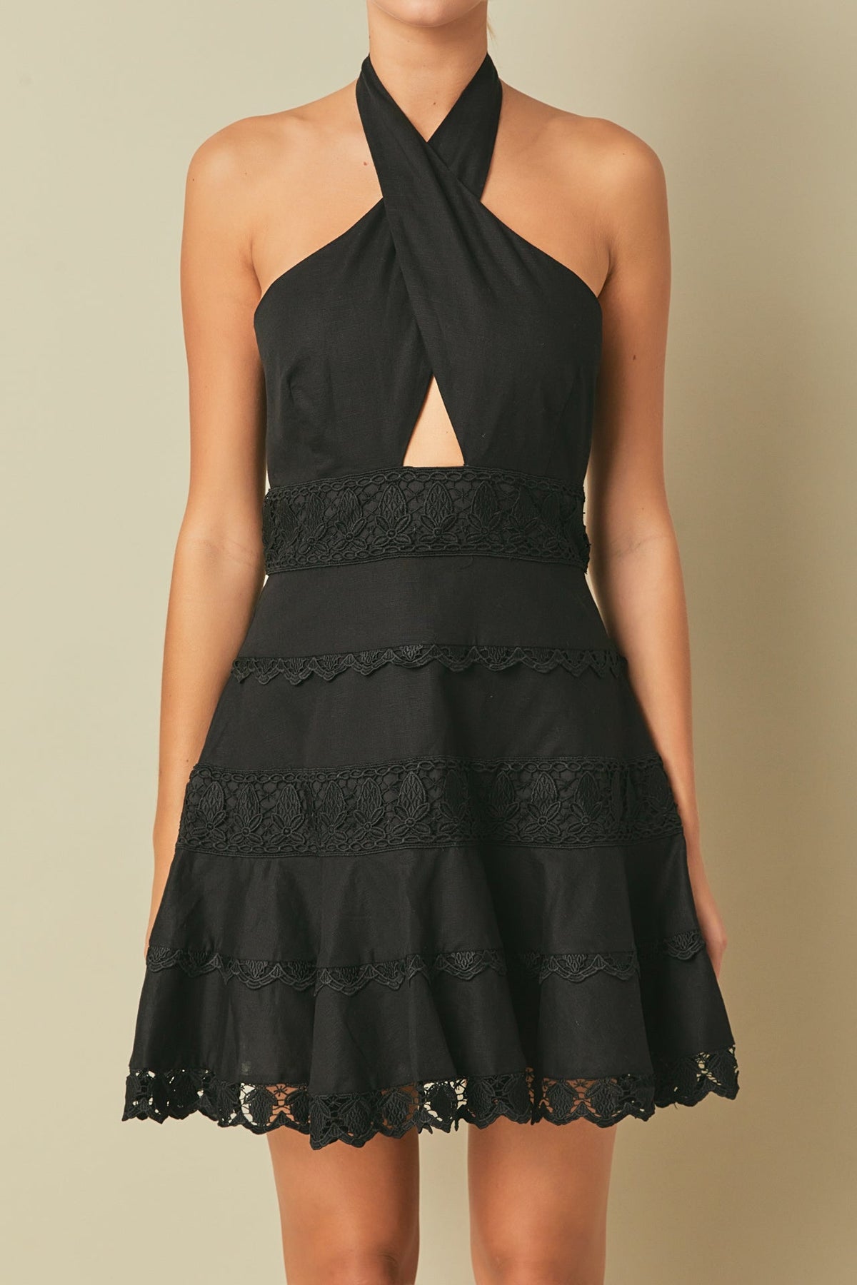 Endless Rose Trending | Halter Neck Lace Trim Dress