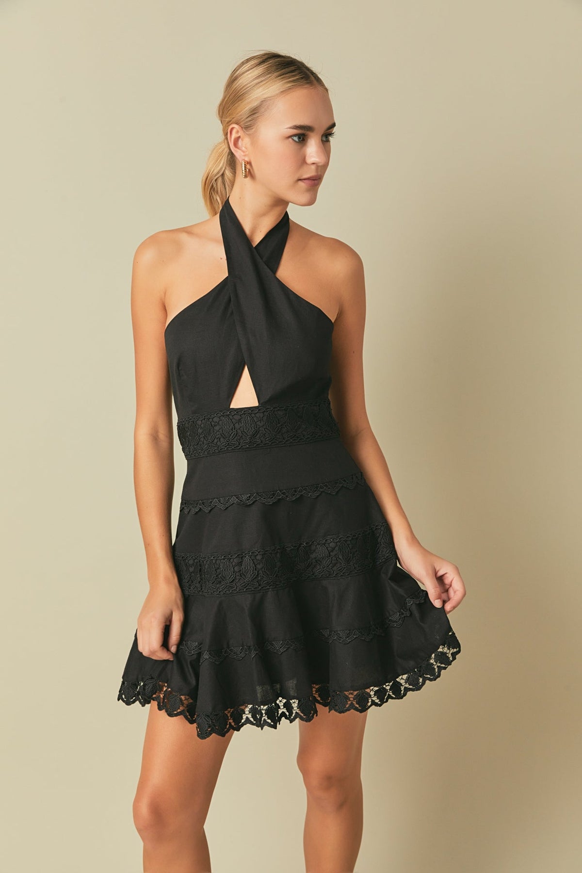 Endless Rose Trending | Halter Neck Lace Trim Dress
