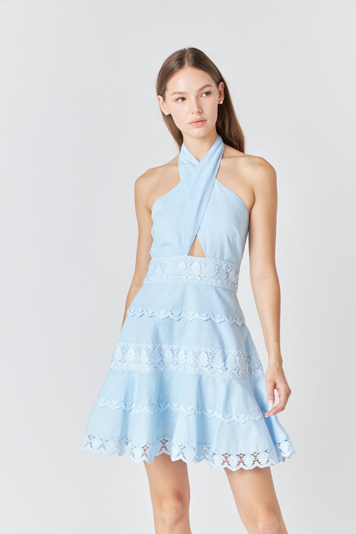 Endless Rose Trending | Halter Neck Lace Trim Dress