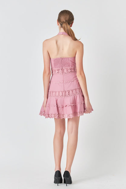 Endless Rose Trending | Halter Neck Lace Trim Dress