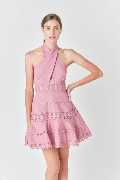 Endless Rose Trending | Halter Neck Lace Trim Dress