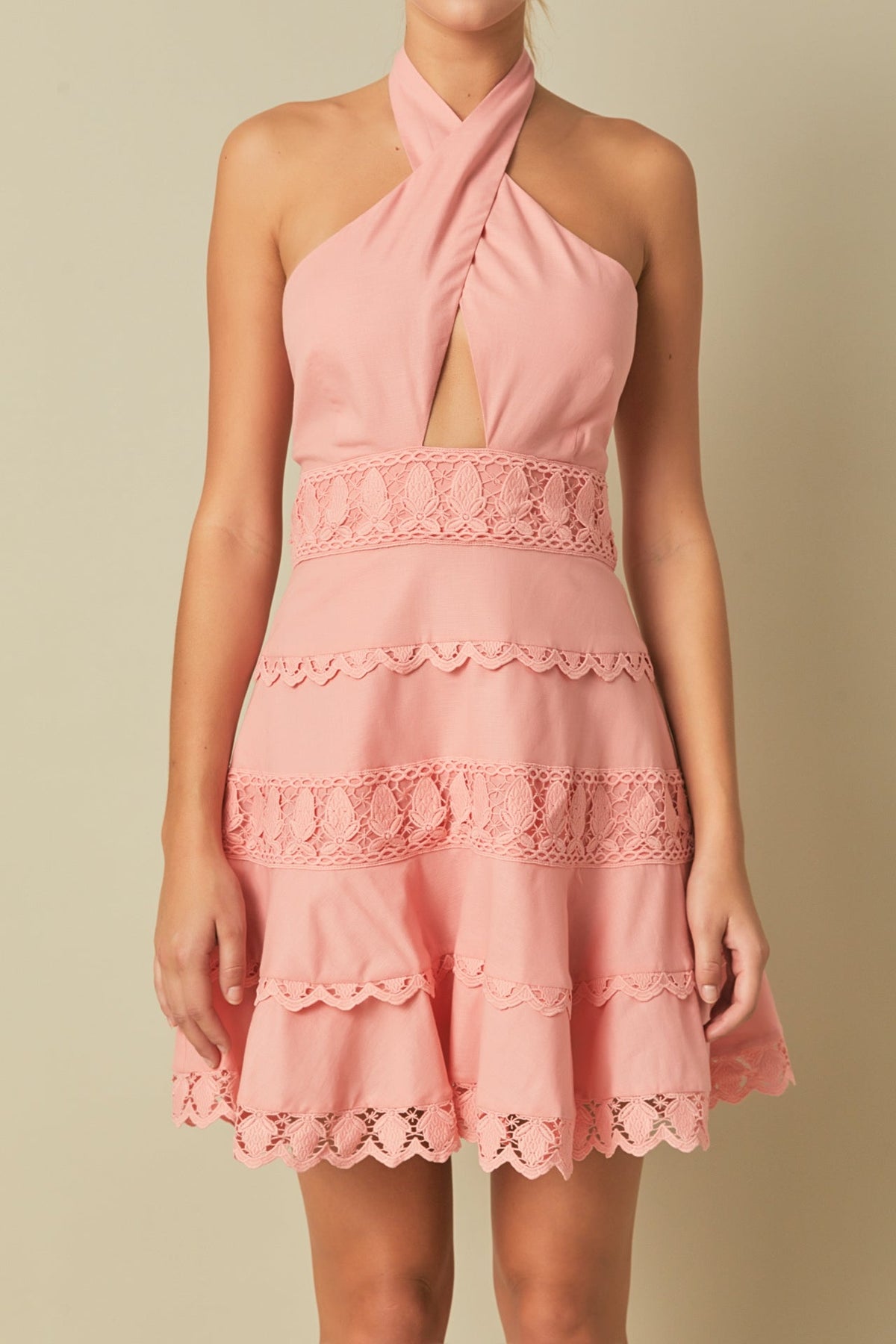 Endless Rose Trending | Halter Neck Lace Trim Dress
