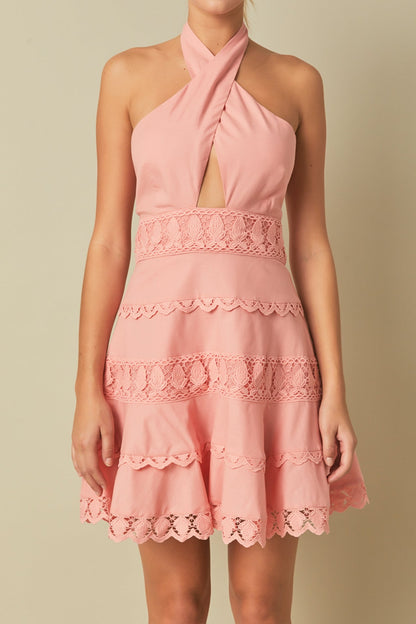 Endless Rose Trending | Halter Neck Lace Trim Dress