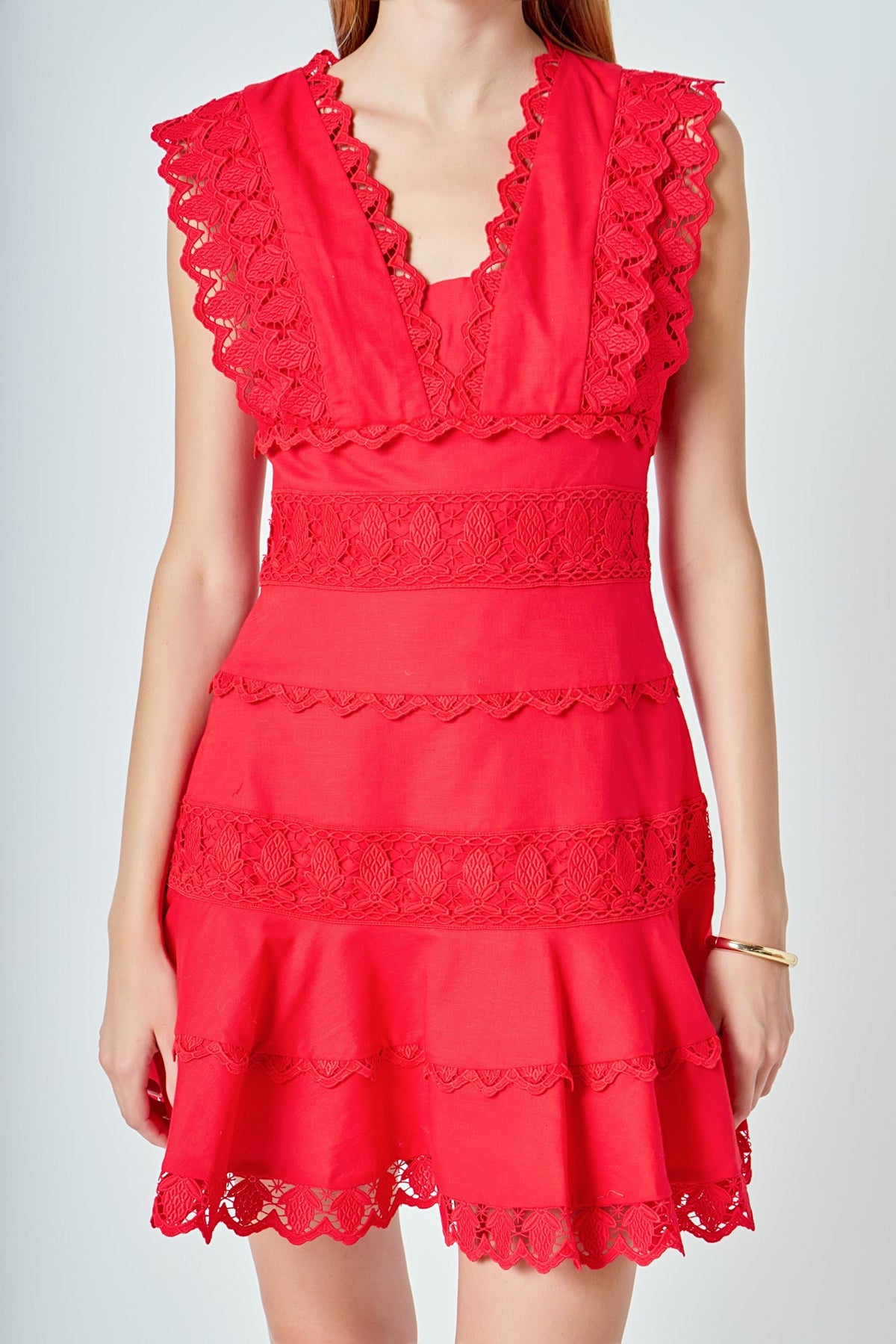 Endless Rose New | Plunging Neck Lace Trim Dress