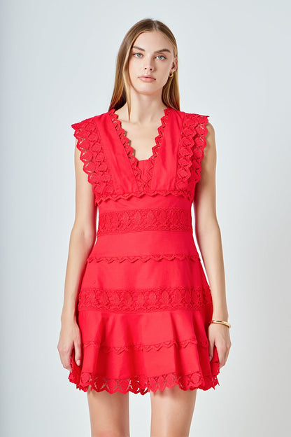 Endless Rose New | Plunging Neck Lace Trim Dress