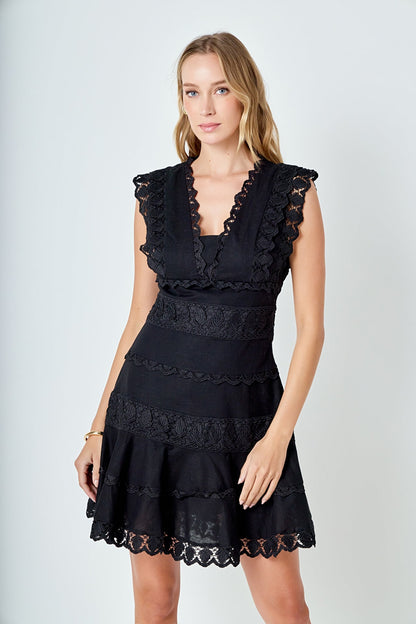 Endless Rose New | Plunging Neck Lace Trim Dress