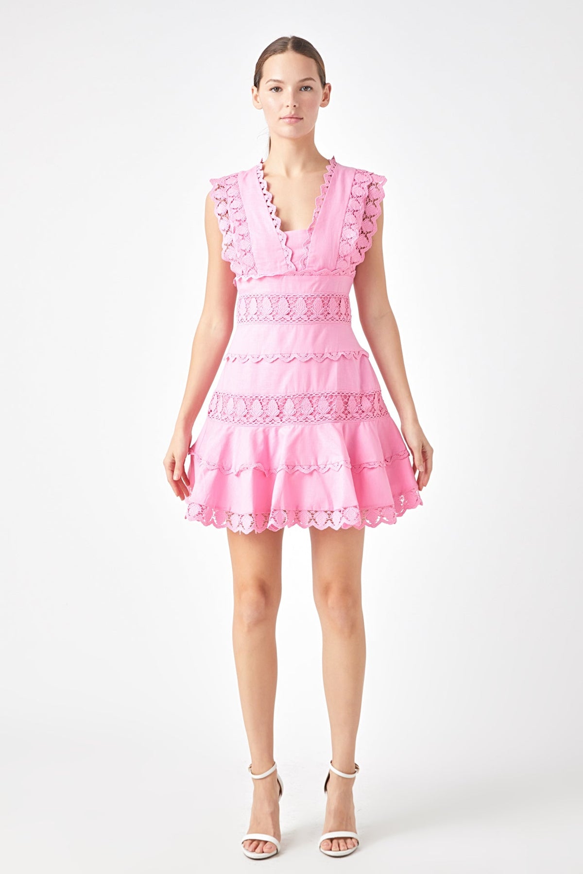 Endless Rose New | Plunging Neck Lace Trim Dress