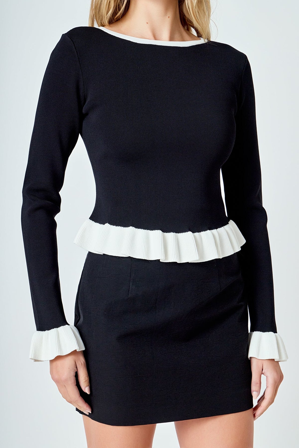 Endless Rose Best Seller | Contrast Ruffle Knit Top